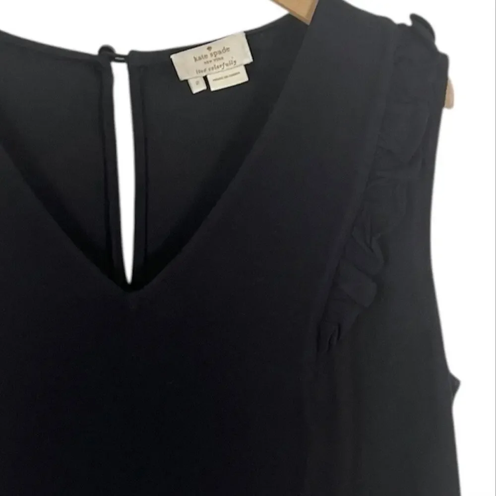 Kate Spade Black V-Neck Sleeveless Ruffle Knit Tank Top Size 2